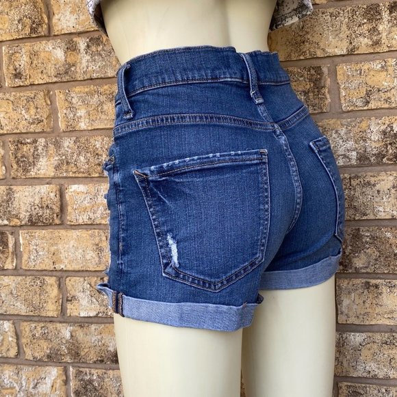 Express performance stretch shortie high rise/waist shorts sz 00 roll cuff - Picture 5 of 9